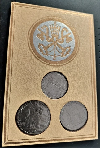 1942 San Pietro Vatican Coin Set Of 3 in card Cover