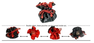 1 dz 12 BLACK RED REVERSIBLE DRAWSTRING FAVOR POUCH GIFT BRIDAL PARTY TRAVEL  - Picture 1 of 1