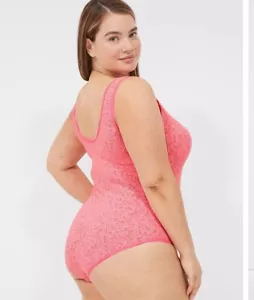 NUOVO body Lane Bryant CACIQUE taglia 22/24 ROSA ROSA pizzo elasticizzato tinta incrociata - Foto 1 di 10