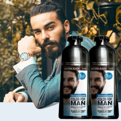 1/2X Mens Mustache Beard Black Hair Color Dye Shampoo Plant Extract Dye Shampoo - Image 1 of 4