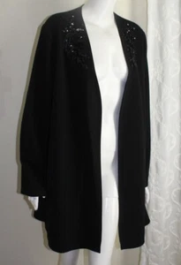Slinky Brand Sz 2X Black Beaded Shoulders Glam Event Open Blazer Jacket Crepe - Picture 1 of 9