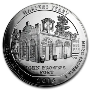2016 5 oz Silver ATB Harpers Ferry National Historical Park Coin BU In Capsule - Picture 1 of 2