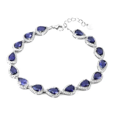 925 Sterling Silver Bracelet Pear Blue Iolite 7x5mm Gemstone Jewelry 7 Inch - Image 1 of 4