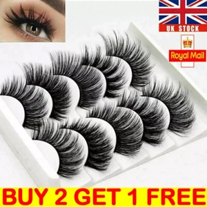 3D 5Pair Mink False Eyelashes Wispy Cross Long Thick Soft Fake Eye Lashes NEW UK - Picture 1 of 26