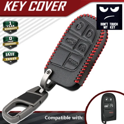 For Chrysler Jeep Dodge Fiat 5 Button Remote LEATHER Key Fob Silicone Case Cover - Image 1 of 4