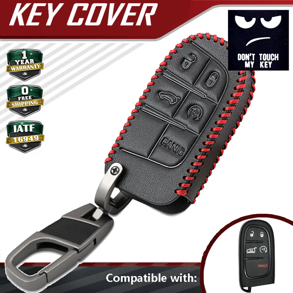 For Chrysler Dodge Jeep Fiat 5 Button Remote LEATHER Key Fob Silicone Case Cover - Image 1 of 4