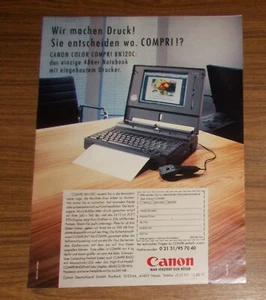Seltene Werbung CANON COLOR COMPRI BN120C Notebook mit eingebautem Drucker 1994 - Picture 1 of 1