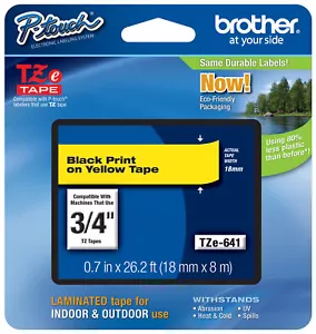 Nastro etichettatrice originale Brother TZe-641 P-touch TZe641 TZ641 TZ-641 nero giallo - Foto 1 di 15