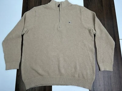 Suéter Vineyard Vines Para Hombres XXL Beige Manga Larga 1/4 Cremallera Pullover Tejido Ladrillo Foto 1 de 4
