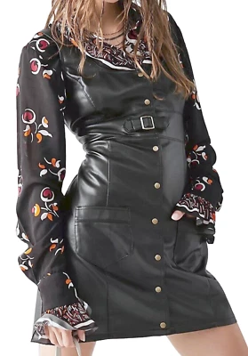 NEW FREE PEOPLE BLACK ELANDRA VEGAN FAUX LEATHER MINI DRESS SIZE 0 - Image 1 of 4