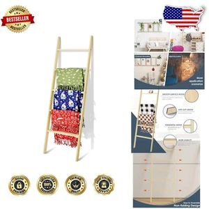 Rustic 5-Tier Wooden Blanket Ladder - Stylish Home Decor and Storage Solution - Picture 1 of 11