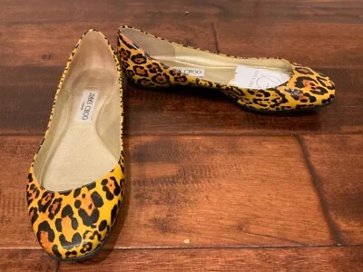 Pisos de charol con estampado de leopardo Jimmy Choo, talla 8,5 (US) 38,5 (UE) Foto 1 de 4