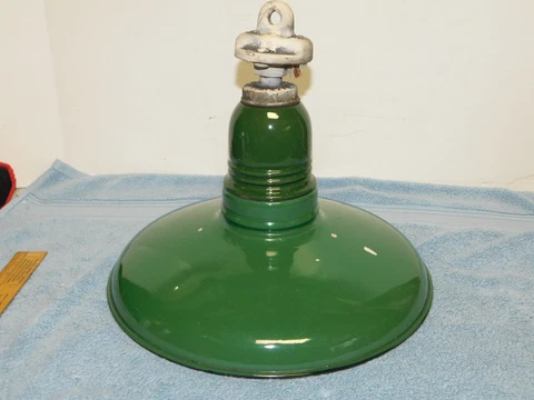Antique Vintage  Industrial Green Porcelain Light Fixture 14" Cover