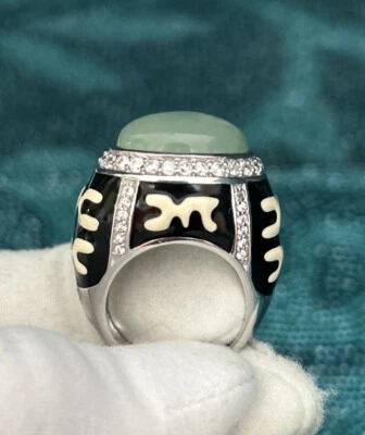 Anillo Placa Cromada Calcedonia Verde JC Firmado Diseñador Talla 9 Foto 1 de 4
