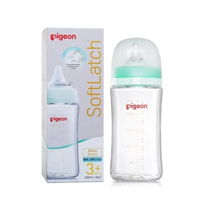 Pigeon Glass Wide Neck Baby Bottles (Pack of 1) Anti-Colic, 240ml/8oz (3+Months) - Image 1 of 4