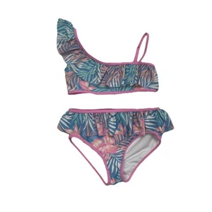 Tommy Bahama Girls Size 12 Swimsuit 2 Piece Bikini Tropical Pink Ruffle Swim Kid - Picture 1 of 8