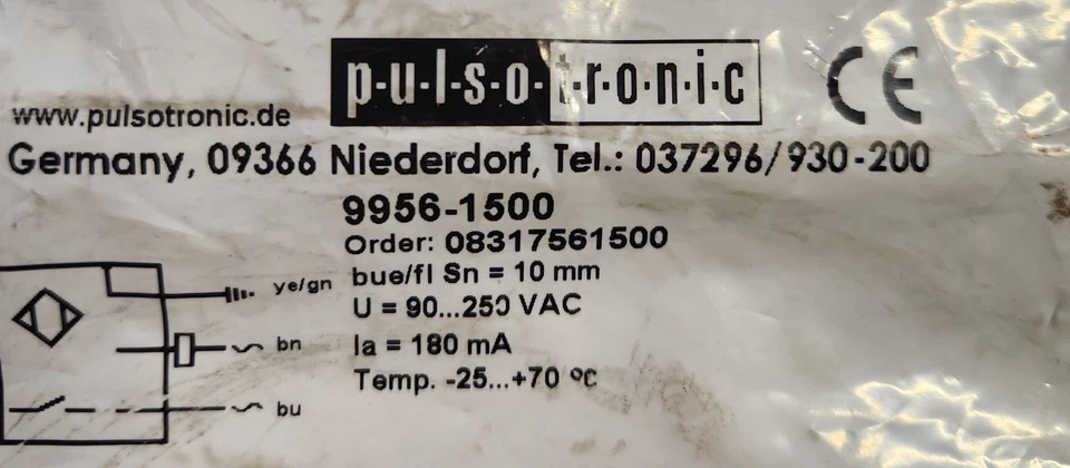 Pulsotronic Proximity Switch Sensor Part# 9956-1500 - Image 1 of 4