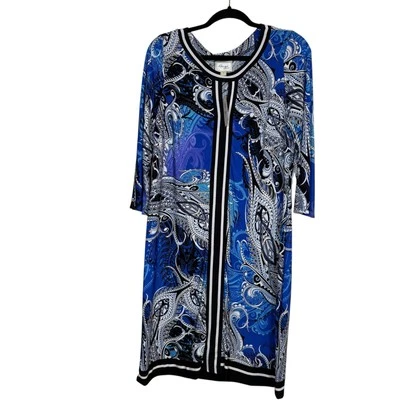 Nuevo con etiquetas Vestido Beige by ECI Azul y Negro Estampado Paisley Elástico Manga 3/4 Talla 10 Foto 1 de 4