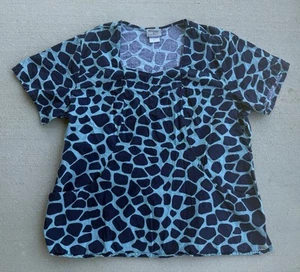 Grey's Anatomy By Barco Scrub Top Women’s 3X Blue Geometric Print - Picture 1 of 4