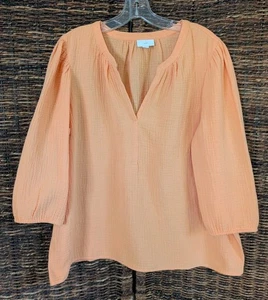 Top J. Jill cotone garza Popover donna grande boho relaxed oversize manica 3/4 - Foto 1 di 5