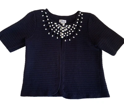 Chaus темно синий коротким рукавом кардиган свитер с бисером размер большой хлопок - Изображение 1 из 4