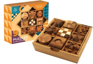 BSIRI 9-in-1 Wooden Brain Teaser Puzzle Set for Adults & Kids Mind Game - Picture 1 of 9
