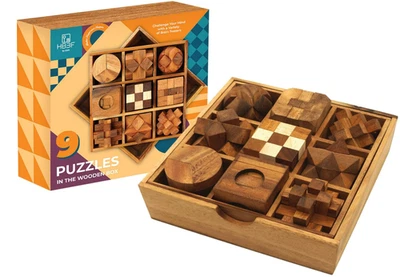 BSIRI 9-in-1 Wooden Brain Teaser Puzzle Set for Adults & Kids Mind Game - Image 1 of 4