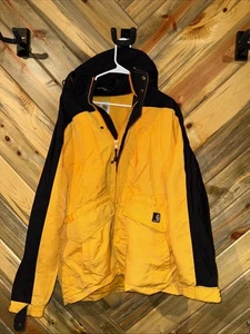 Vintage 90s Hooded Carhartt Ski Jacket Mens LG Mesh Lined Full Zip Yellow Black - Picture 1 of 9