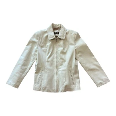 VERA PELLE Women Leather Jacket Size 52 White Short Lined Long Sleeve Full Zip - Image 1 of 4