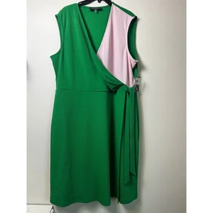 Kasper Women's Green Pink Colorblock Sleeveless Wrap Dress XXL NWT - Picture 1 of 14