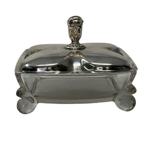 Vintage International Silber Co Glas Schmuck Schale Top Beine Box 5 in x 4,5 in - Bild 1 von 8