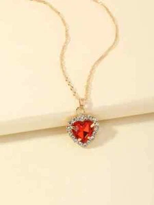 gold plated Necklace with ruby gemstone Pendant - Picture 1 of 1