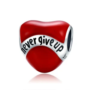 Love Heart Enamel 925 Sterling Silver Never Give Up Charms Bead Fit Bracelet DIY - Picture 1 of 8