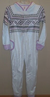 Justice Girl's Size 8 One Piece Hooded Pajamas PJ's Panda White Purple New - Image 1 of 3