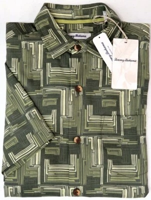 Tommy Bahama Short Sleeve Shirt Mens Mayan Maze Green Finch IslandZone $135  - Image 1 of 4