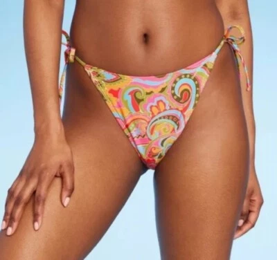 Wild Fable Bikini Bottom Women’s XXS 00 Orange Multicolor Paisley Side Tie New - Image 1 of 3