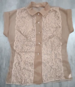 Vintage Women's Strutwear Sheer Lace Nylon Short Sleeve Top Size 32 - Picture 1 of 5