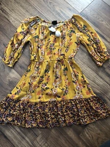 Art Class Dress Medium 4/5 Yellow Long Sleeve Floral - Picture 1 of 3