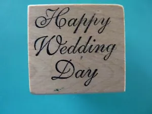 Happy Wedding Day - Greeting in Cursive Font MAGENTA Rubber Stamp - Picture 1 of 2