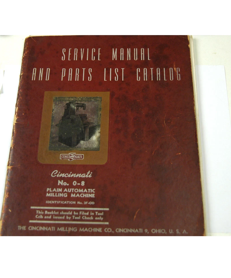 CINCINNATI NO. 0-8 SERVICE MANUAL & PARTS LIST CATALOG  (W-4-BOX 9-3-RCT) - Image 1 of 1