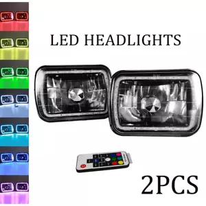 2PCS Square Color Change White Red Blue Green 7x6" LED Angel Eye Halo Headlights - Picture 1 of 14