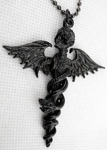 Motley Crue Necklace Black Finish Dr Feelgood Pendant Skull Sword Snake New - Picture 1 of 12