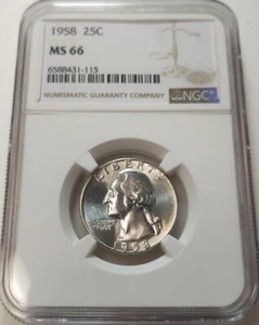 1958 WASHINGTON 25c QUARTER NGC MS66 #6588431-115 - Picture 1 of 2
