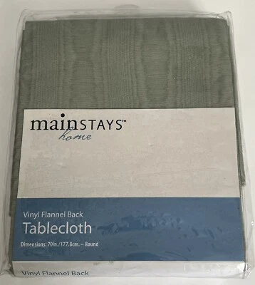 NWT Mainstays Home Vinyl Flannel Back Tablecloth 70" Round Color Olive - Image 1 of 4
