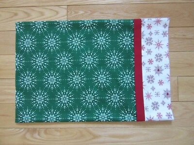 Green Winter SNOWFLAKE Flannel Fabric TRAVEL Size Pillow Case Pillowcase   - Image 1 of 4