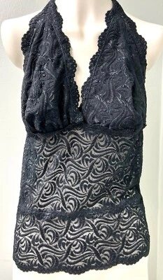 Bebe NUEVO CON ETIQUETAS ENCAJE Halter Top Talla L Festoneado Transparente Forrado Tazas Foto 1 de 4