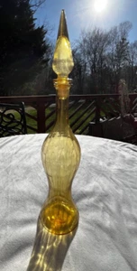 Vintage Empoli Italian Paneled Amber/Yellow Genie Bottle With Stopper - Picture 1 of 10