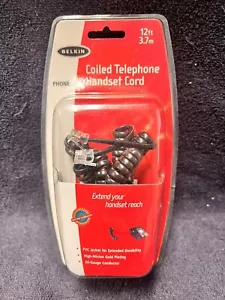 BELKIN Black Modular Phone Coil Cord Telephone Handset Cable12' UPC:722868110577 - Picture 1 of 2
