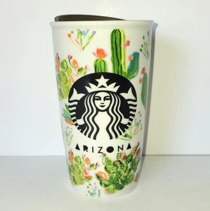 Starbucks Arizona Cactus Flower Ceramic Tumbler Travel Mug w/ Lid 12 oz 2021 - Picture 1 of 7