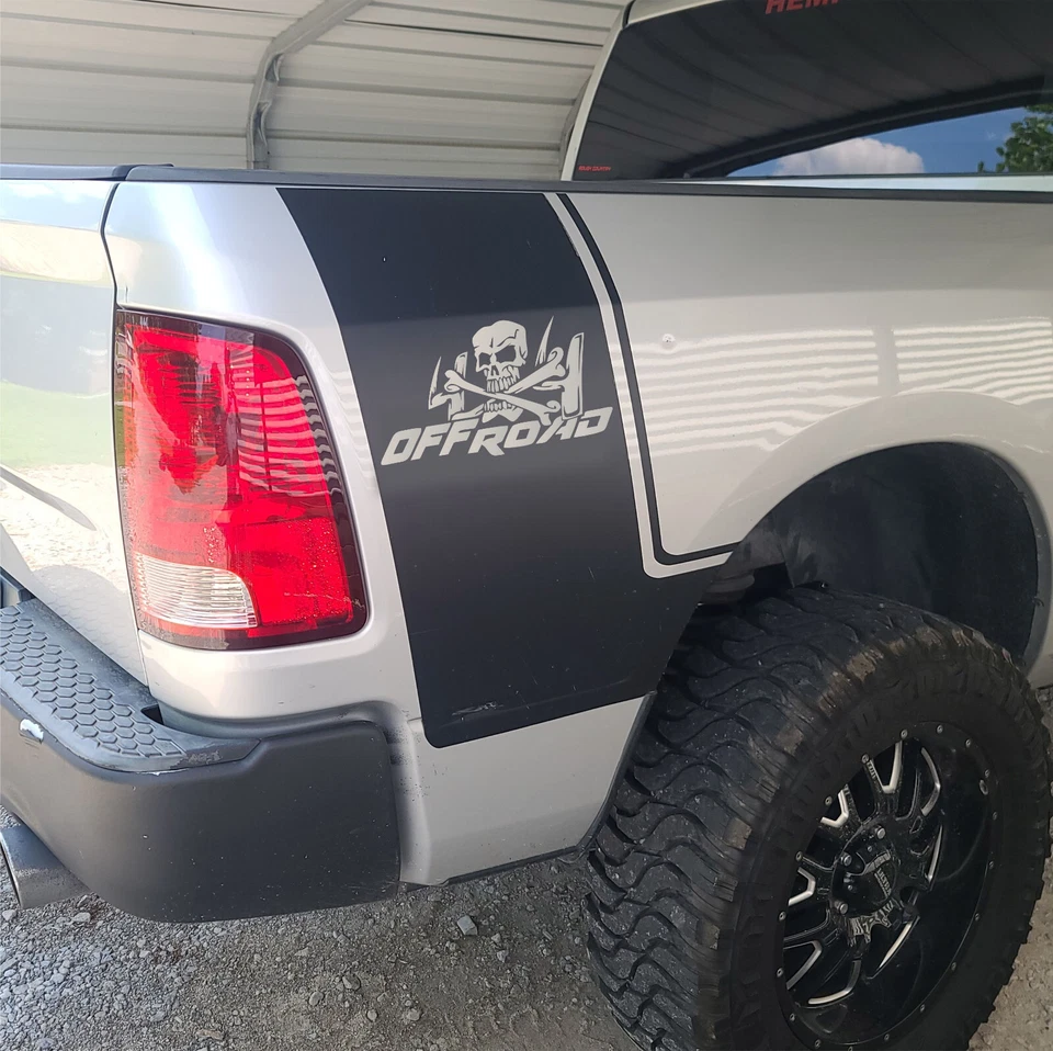 Fits Dodge Ram 1500 Decal 4x4 Skull Bones Vinyl Graphics x2 Rear Side Bed Stripe - Image 1 of 4